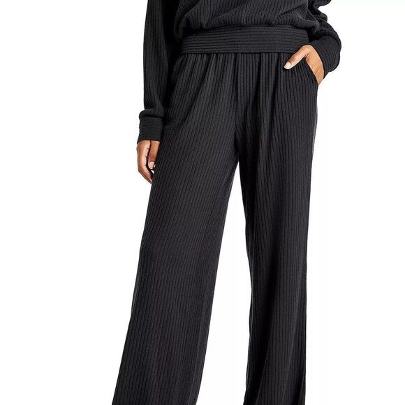 Splendid London Relaxed Fit Ribbed Wide Leg Black Pants pocket’s Drawstring Med - Picture 1 of 5